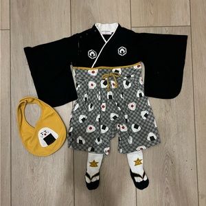Samurai hakama kimono Japanese outfit with socks and bib 80cm 12M New Year baby
